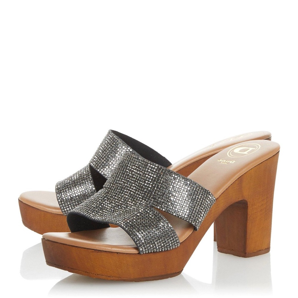 DUNE LONDON Jiive Di Studded Pewter Heel Sandals block heel